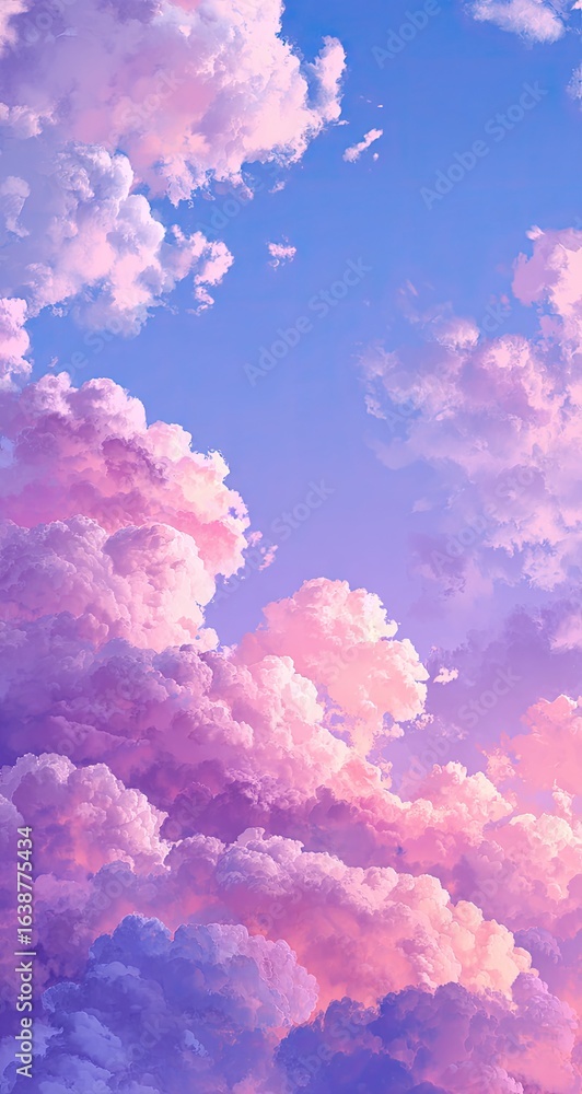 Fototapeta premium Pink purple clouds sunset sky; idyllic background for mobile
