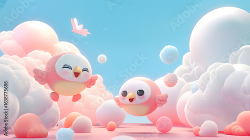 3d Cartoon chibi Thunderbird bird vs spirit cloud