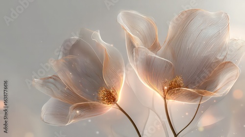 Delicate Light Beige Flowers With Gold Glitter