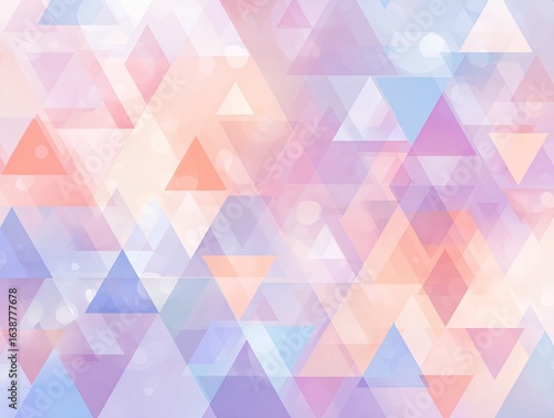 Abstract background of overlapping, soft-edged triangles in pastel colors, overlaid with subtle bokeh