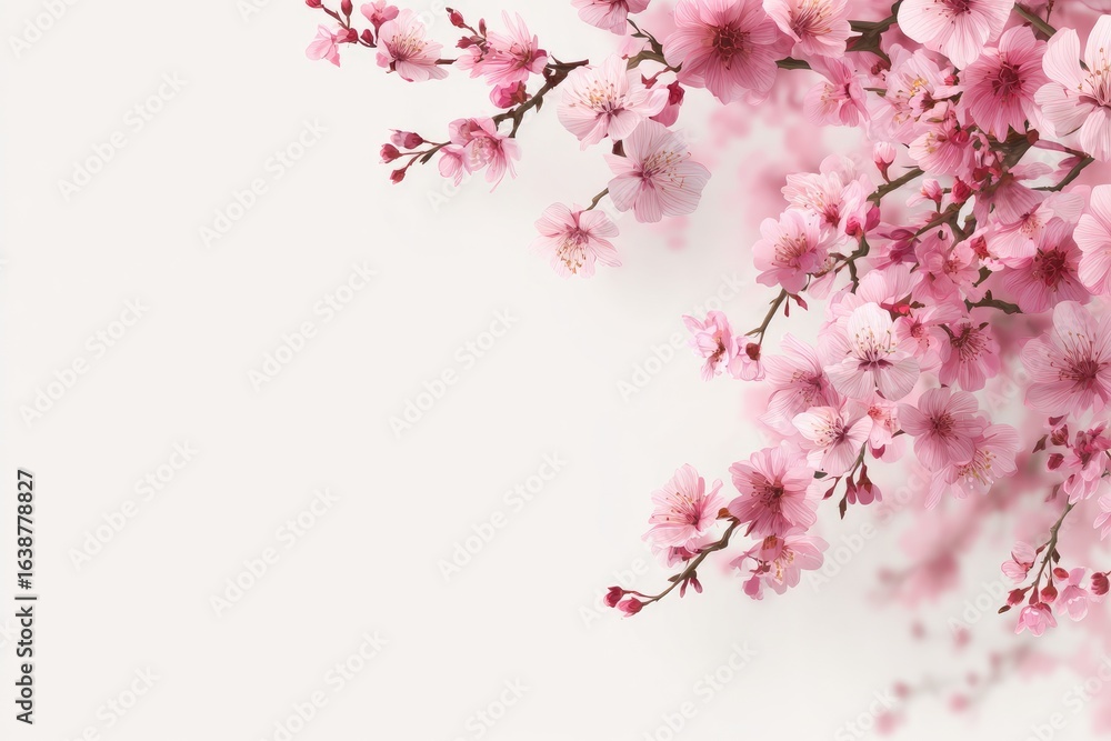 Naklejka premium Delicate pink blossoms against a white backdrop