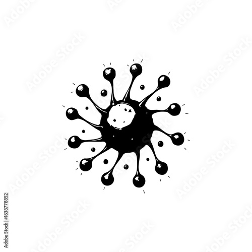 Monochrome depiction of a pathogen resembling a virus or bacterium under scrutiny