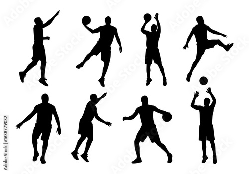 Vector silhouettes of man playing basketball
