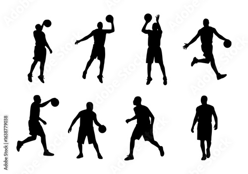 Vector silhouettes of man playing basketball