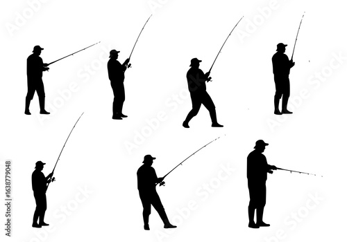 Silhouette of a fisherman with a rod, a vector illustration of a man fishing