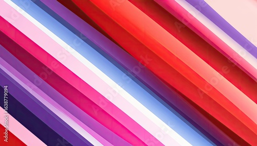 Abstract diagonal stripes of vibrant, colorful, overlapping, geometric shapes
