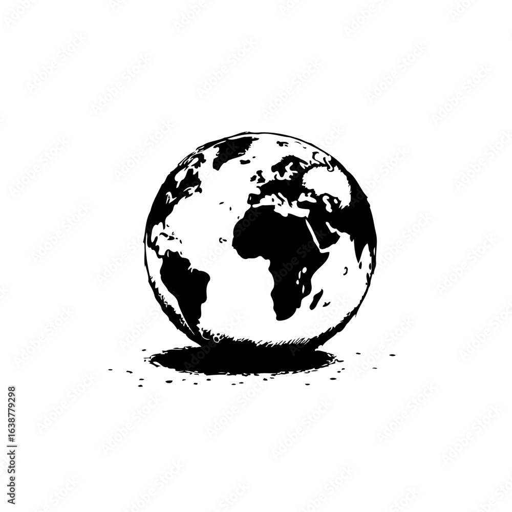 Obraz premium Global Perspective: Minimalist Black and White World Globe Illustration