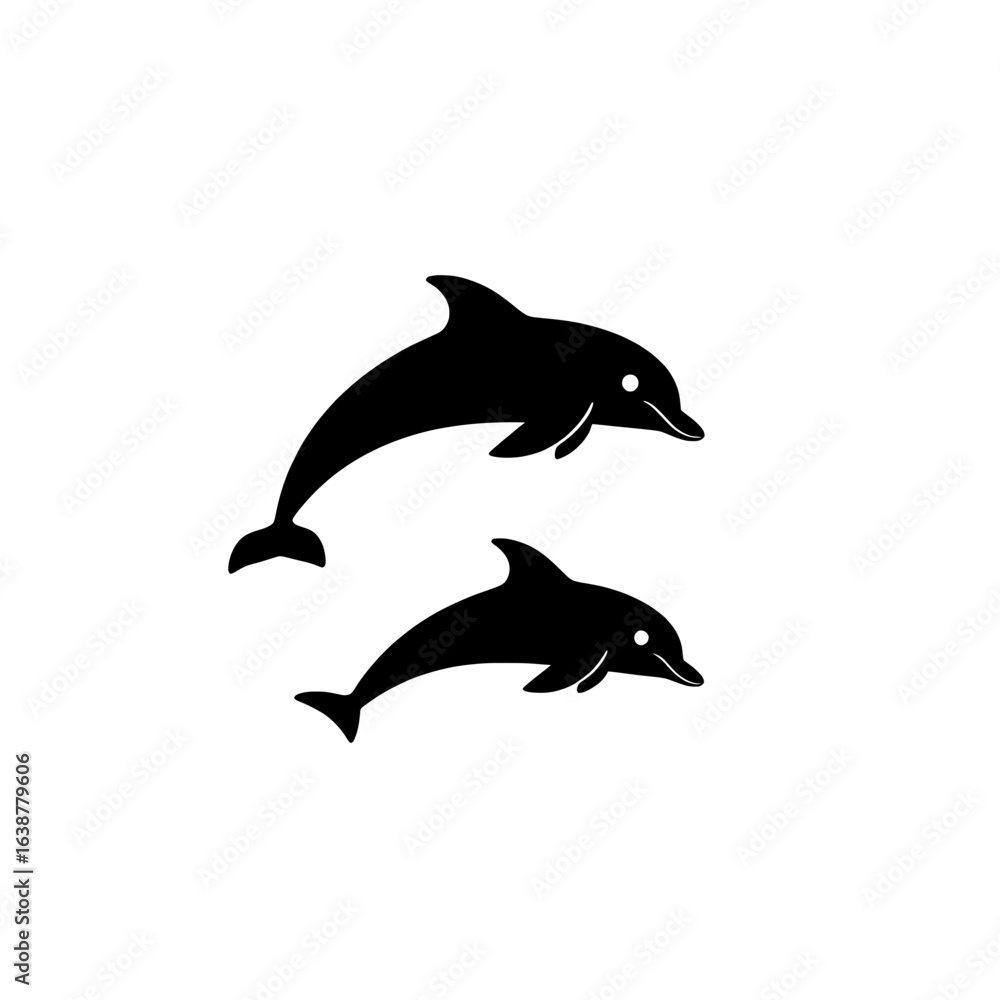 Fototapeta premium simple black and white vector illustration of two dolphins swimming