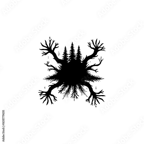 Enigmatic Forest Silhouette: A Unique Vector Illustration for Nature and Design Enthusiasts