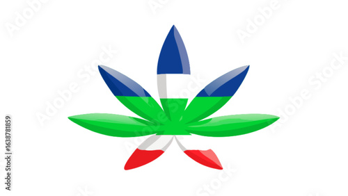 Cannabis leaf vector art design with blue green and red color scheme for medical marijuana industry use