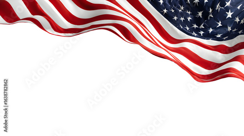 Waving American Flag, Stripes and Stars, Patriotic Symbolism on transparent background