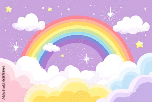 Pastel rainbow and clouds in a night sky