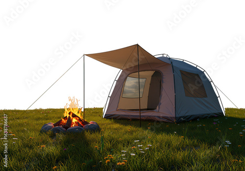 Wallpaper Mural Cozy camping scene with a crackling campfire and an open tent under a starry night sky isolated on transparent background Torontodigital.ca