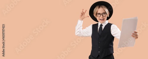 Little actor holding movie ...