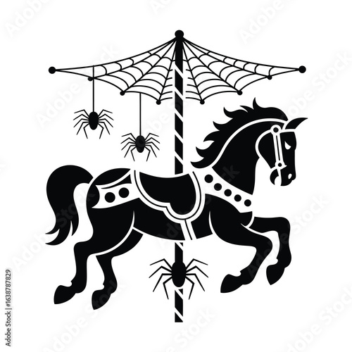 Halloween carousel horse silhouette isolated on white background
