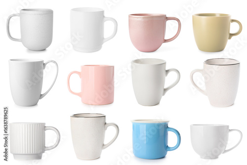 Set of different cups on wh...
