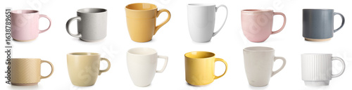 Set of different cups on wh...