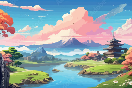 Anime landscape background vector .