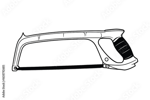 Black Hacksaw Tool, Woodworking Equipment, Metal Cutting Hand Saw, Repair Tool, Vector Illustration