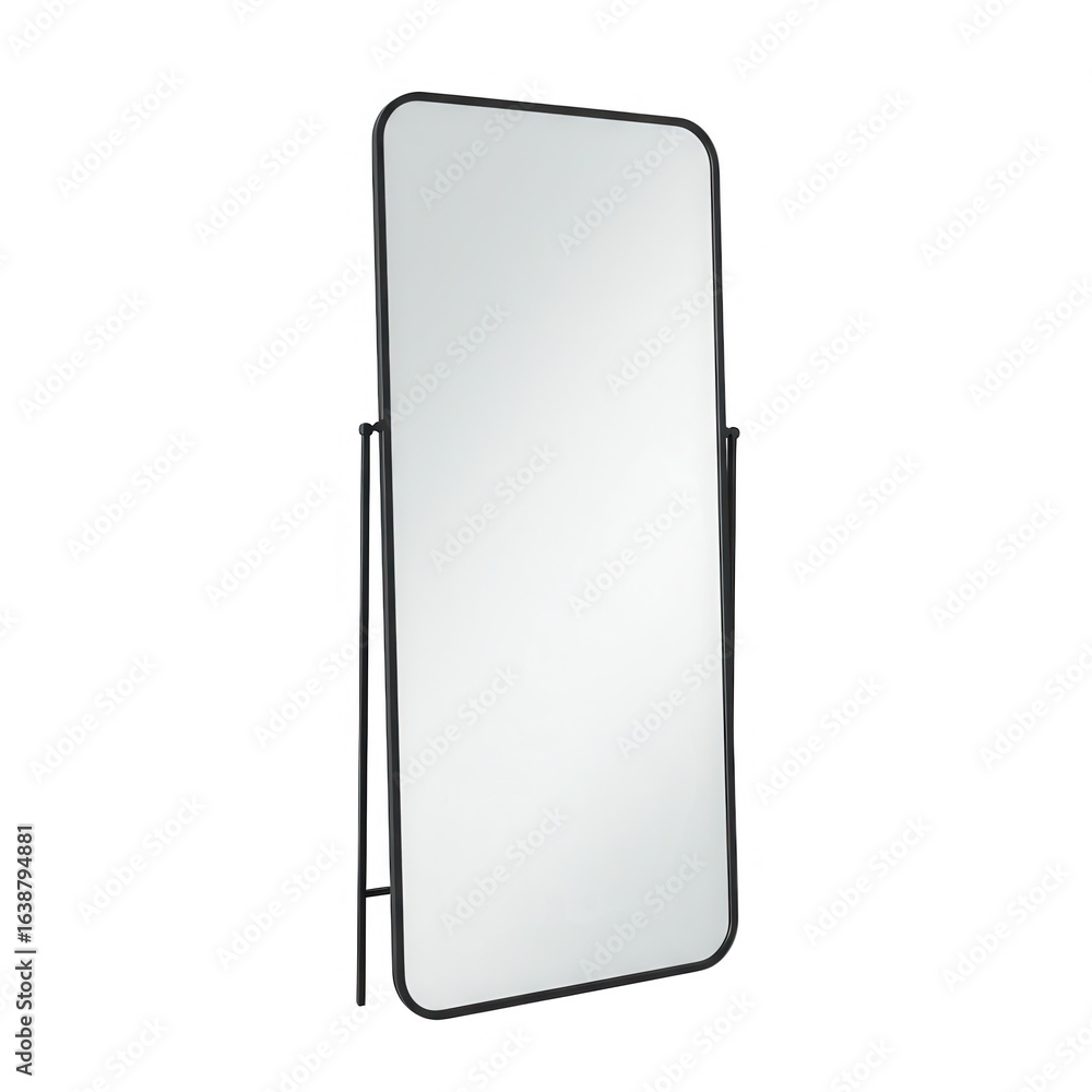 Standing full body mirror with black frame isolated on transparent background Standing full body mirror with black frame isolated on transparent background