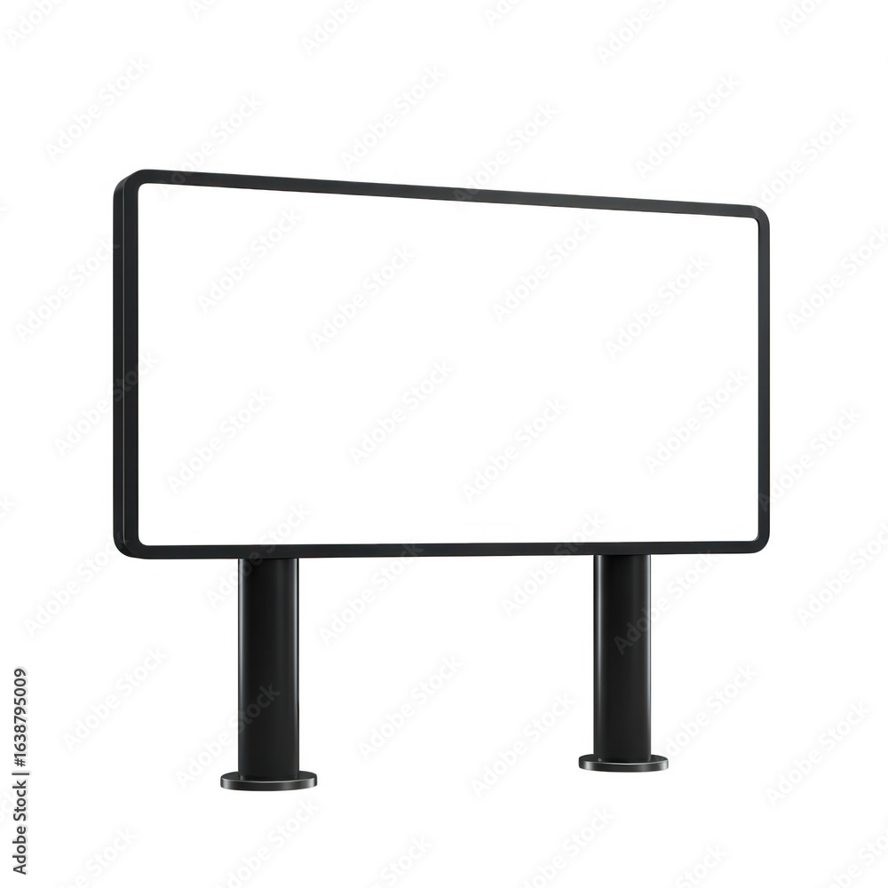 Black billboard with two posts for advertisement isolated on transparent background Black billboard with two posts for advertisement isolated on transparent background