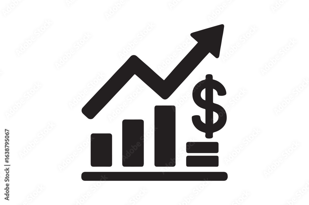 Stock market gain up arrow silhouette vector art illustration on white background Stock market gain up arrow silhouette vector art illustration on white background