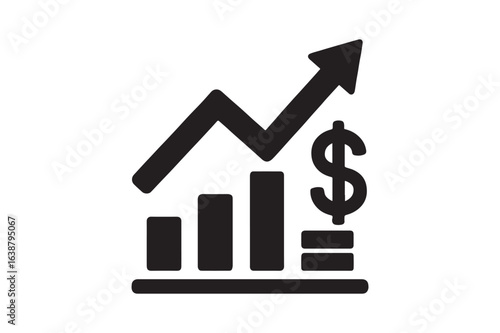 Stock market gain up arrow silhouette vector art illustration on white background