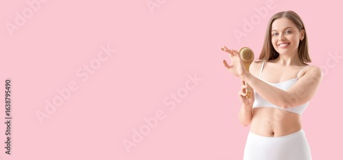 Happy young woman in underw...