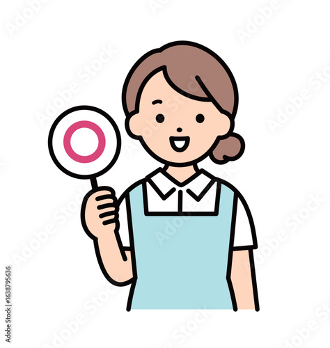 まるの札を持つ女性看護師　上半身　ナース　医療従事者　上半身　バストアップ　イラスト