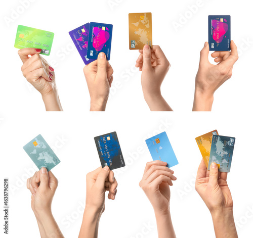 Many hands with credit card...