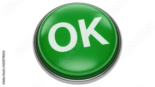 Vibrant green OK button signals approval, agreement, and positive confirmation for apps, websites, surveys, and user interfaces, perfect for modern designs