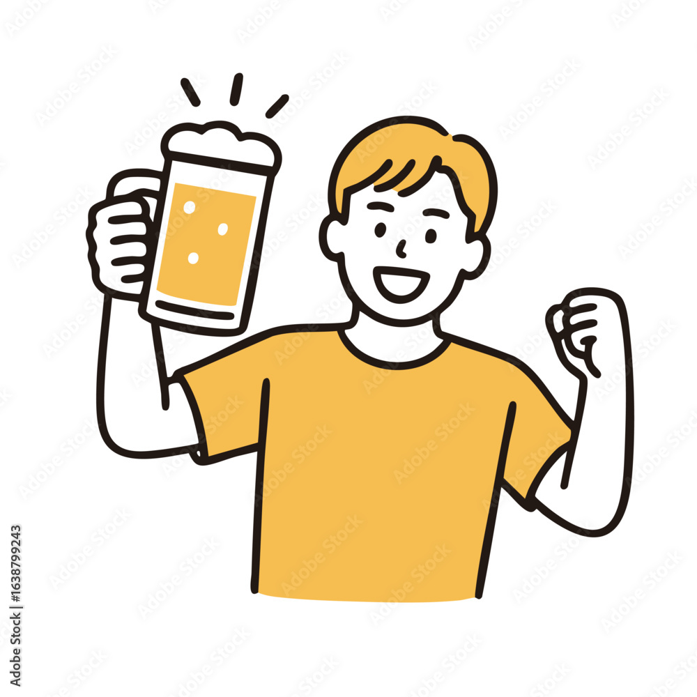 Man Toasting Beer Mug, minimal line art illustration Man Toasting Beer Mug, minimal line art illustration