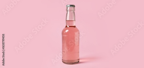 Bottle of soda on pink back...