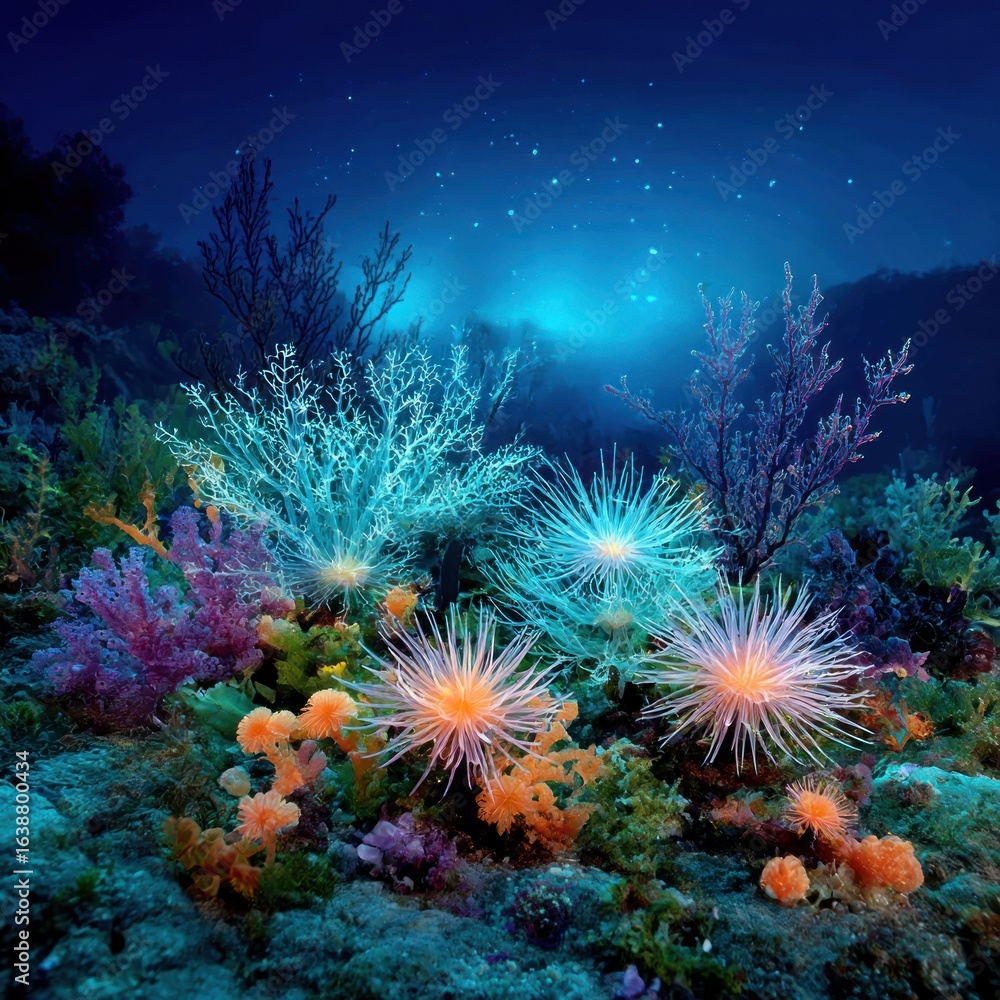 Obraz premium Underwater coral reef at night