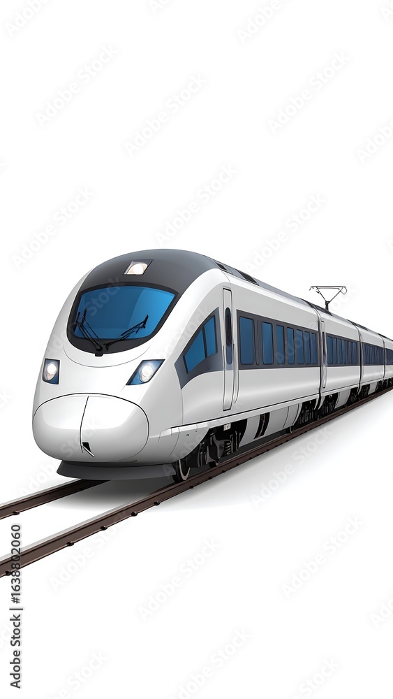 Naklejka premium Sleek, modern high-speed train on tracks against a white background