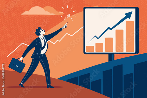 Extraordinary Leader Pointing Glowing Growth Curve Polished Creative Content Vibrant Dynamic Energy Perfect for Social Media Content Social Media Ready Visual Content Creative Asset
