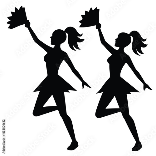 Two dancers with fans silhouette performance