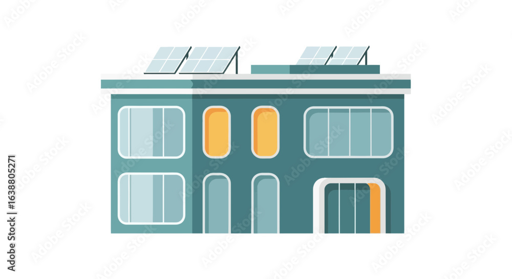 Obraz premium Contemporary eco house design with solar panels for sustainable living
