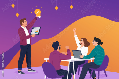 Extraordinary Entrepreneurs Pitching Startup Idea with Bold Pur Editorial Quality Content Contemporary Modern Flair Excellent for Visual Communication Professional Grade Creative Asset Collection Crea