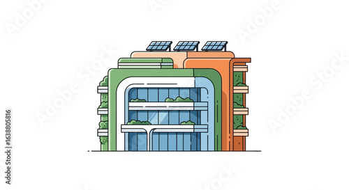 Sustainable urban architecture concept with solar panels and green spaces