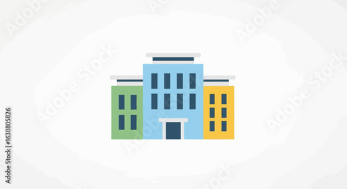 Stylized vector illustration of colorful business building facade