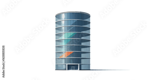 Unique cylindrical architectural design with vibrant graphic elements