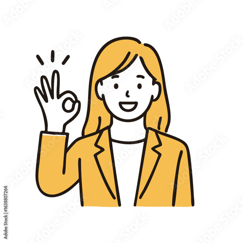 Businesswoman OK Gesture, minimal line art illustration
