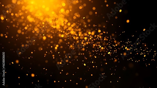Golden confetti frozen in motion against dark background, celebrating energy and sparkle.