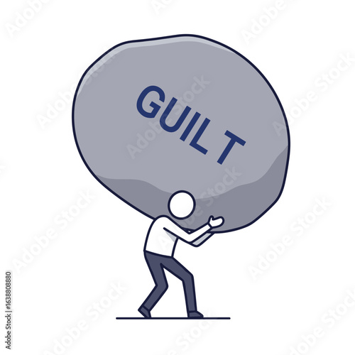 Person carrying heavy stone labeled 'Guilt' in a symbolic illustration  