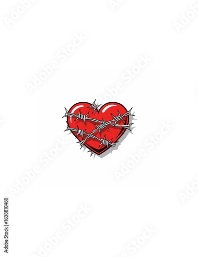 A red heart encircled by barbed wire, symbolizing a wounded or imprisoned love.
