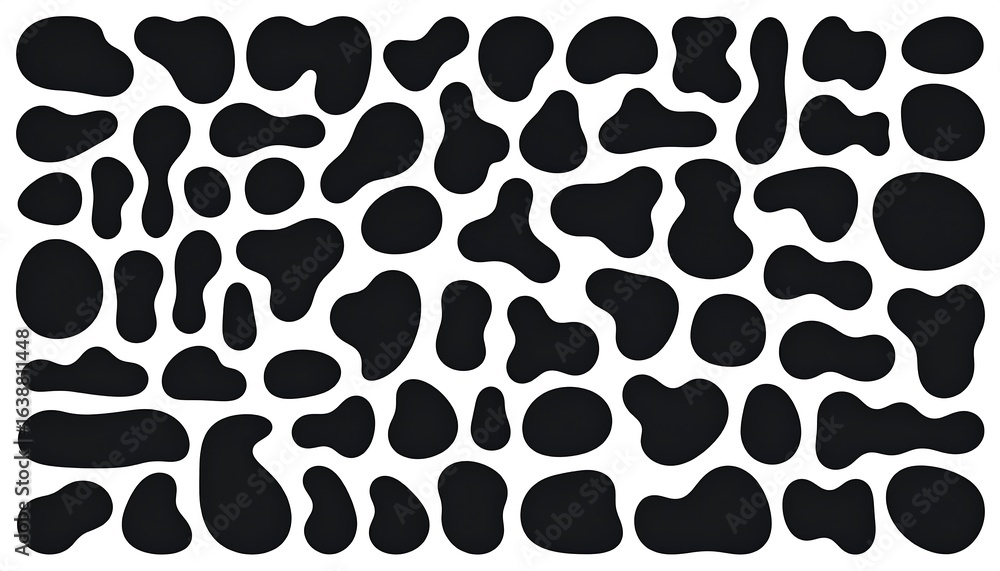 Abstract pattern of various-sized, organic black shapes on a white background