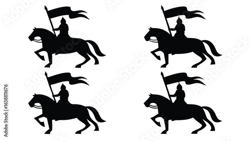 Knight on horse with flag medieval silhouette