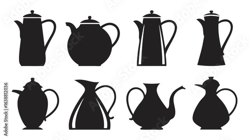 Various black coffee pots and pitchers beverage container