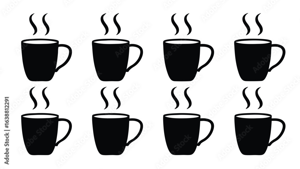 Obraz premium Black coffee cups with steam vector